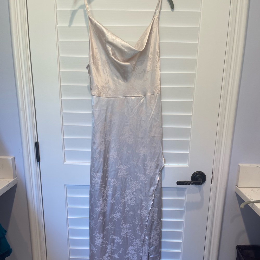 Off-white satin dress with flower print from stunner boutique